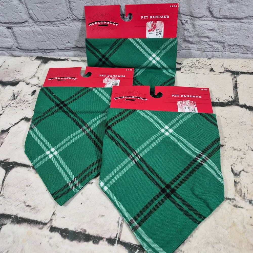 Wondershop Target Holiday Family Sleep Christmas Pet Bandana Green Plaid 3 Lot